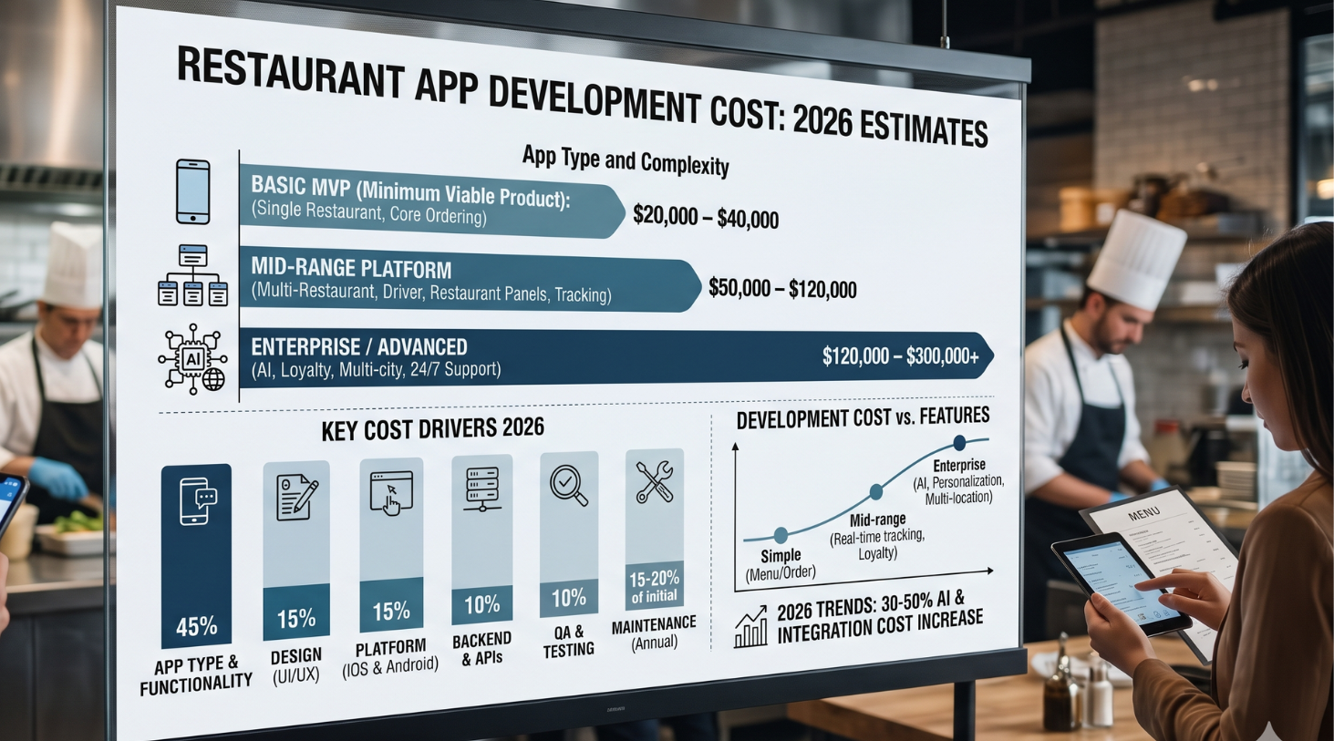 manager evaluates Restaurant App Development Cost on the dashboard